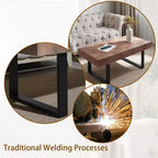 TUYOHW Mesa de centro rústica con patas de metal, mesa central hecha a mano de 47.2 pulgadas para sala de estar, mesa auxiliar de madera para decoración del hogar, marrón/negro