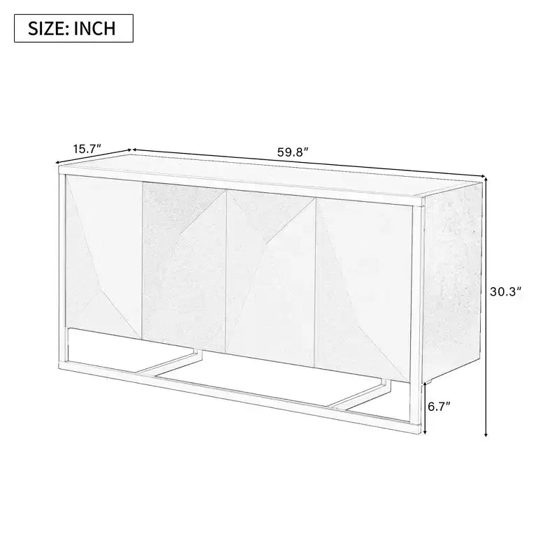 Aparador de bufé, mueble aparador de madera para cocina, barra de café, mesa consola de almacenamiento con 4 puertas y patas de metal únicas