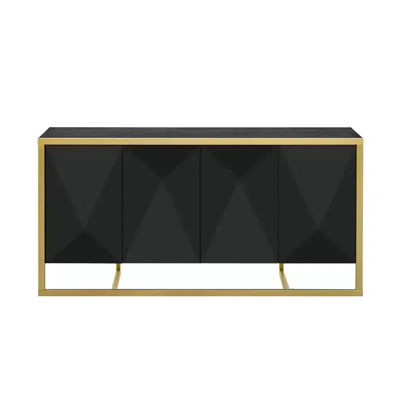 Aparador de bufé, mueble aparador de madera para cocina, barra de café, mesa consola de almacenamiento con 4 puertas y patas de metal únicas
