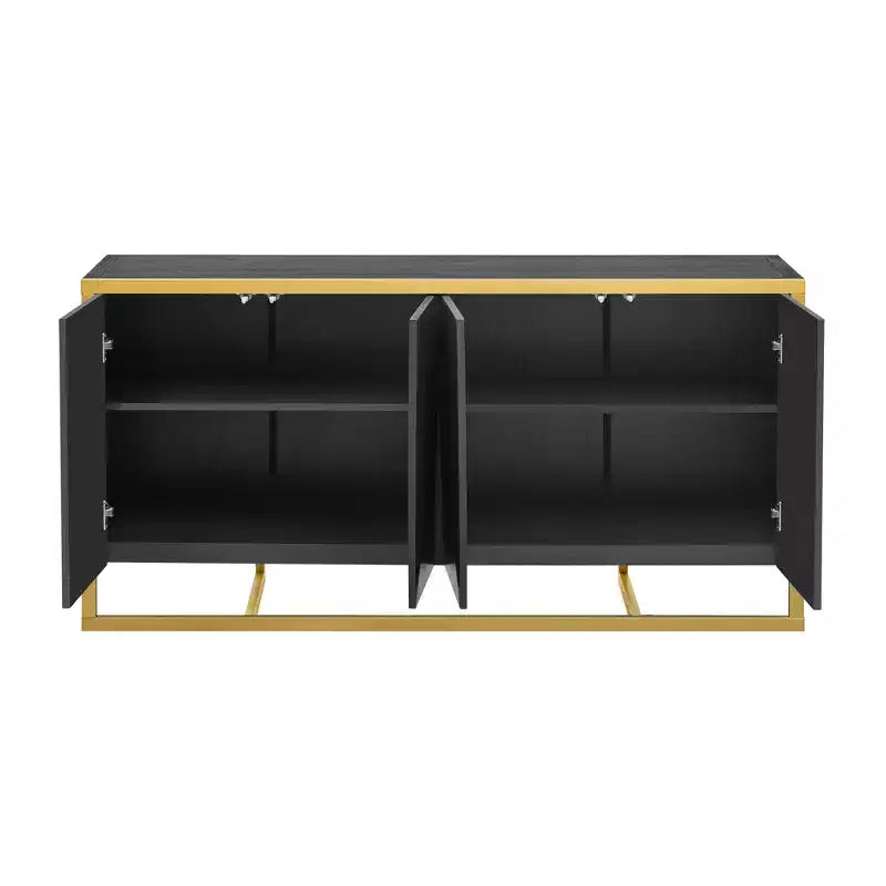 Aparador de bufé, mueble aparador de madera para cocina, barra de café, mesa consola de almacenamiento con 4 puertas y patas de metal únicas