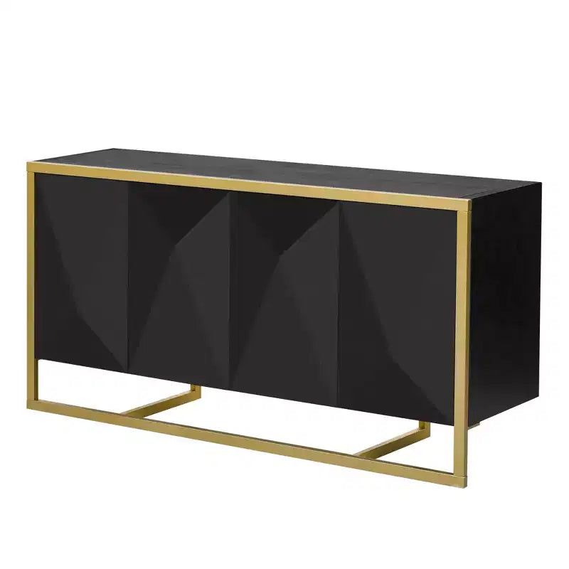 Aparador de bufé, mueble aparador de madera para cocina, barra de café, mesa consola de almacenamiento con 4 puertas y patas de metal únicas