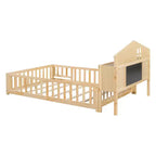 Cama de suelo Bellemave estilo Montessori con estantería y pizarra, cama de plataforma de madera maciza con barandillas y cabecero de almacenamiento para niños y adolescentes