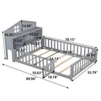 Cama de suelo Bellemave estilo Montessori con estantería y pizarra, cama de plataforma de madera maciza con barandillas y cabecero de almacenamiento para niños y adolescentes