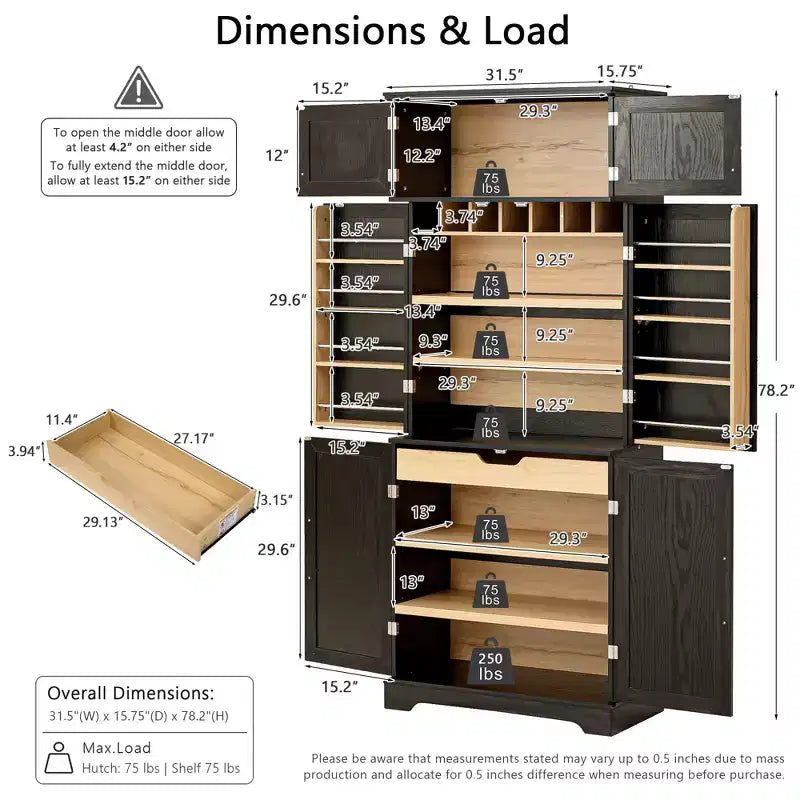 GDFStudio Alaia 78.2 Gabinete de despensa de cocina tipo casa de campo con 8 estantes en la puerta, 3 estantes ajustables y cajón oculto