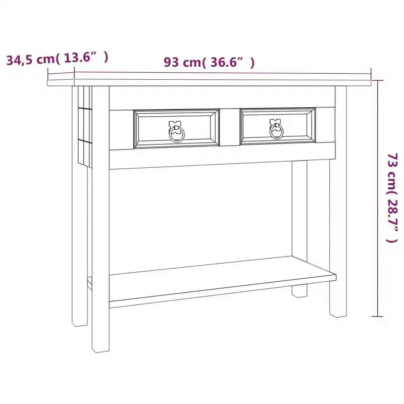 vidaXL Mesa consola marrón de pino macizo encerado 93 x 34,5 x 73 cm