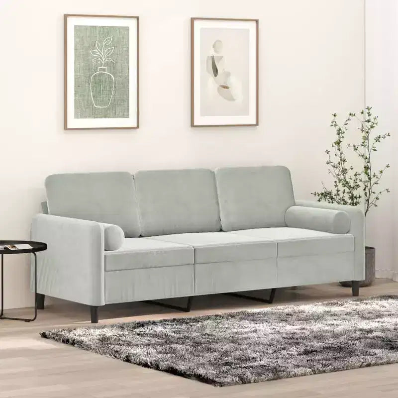 vidaXL Sofá de 3 plazas con cojines decorativos gris claro 70.9 de terciopelo