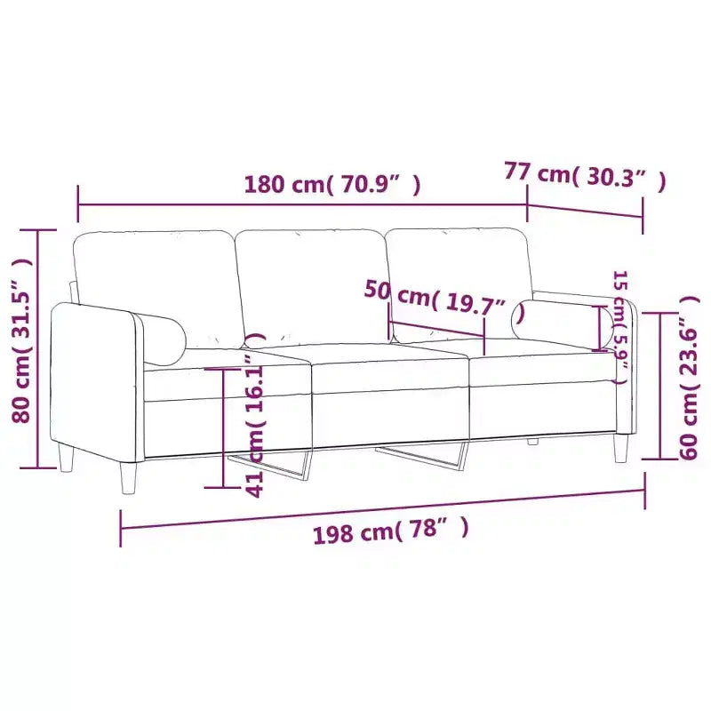 vidaXL Sofá de 3 plazas con cojines decorativos gris claro 70.9 de terciopelo