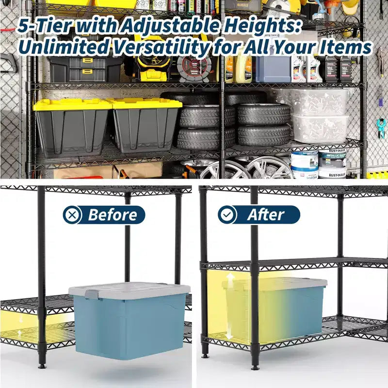 Estanterías de almacenamiento de 71 W, estantería metálica de 5 niveles, estantería de alambre resistente, estanterías de despensa ajustables, estantería de cocina para despensa, garaje comercial