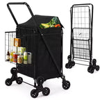 Stair Climbing Shopping Cart with Waterproof Liner, Folding Utility Cart with Rear Tri-Wheels, 360 Degree Swivel Wheels, Portable Collapsible Grocery