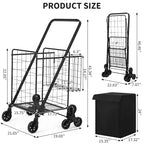 Carrito de compras subeescaleras con revestimiento impermeable, carrito utilitario plegable con ruedas traseras de tres ruedas, ruedas giratorias de 360 grados, carrito de comestibles plegable y portátil