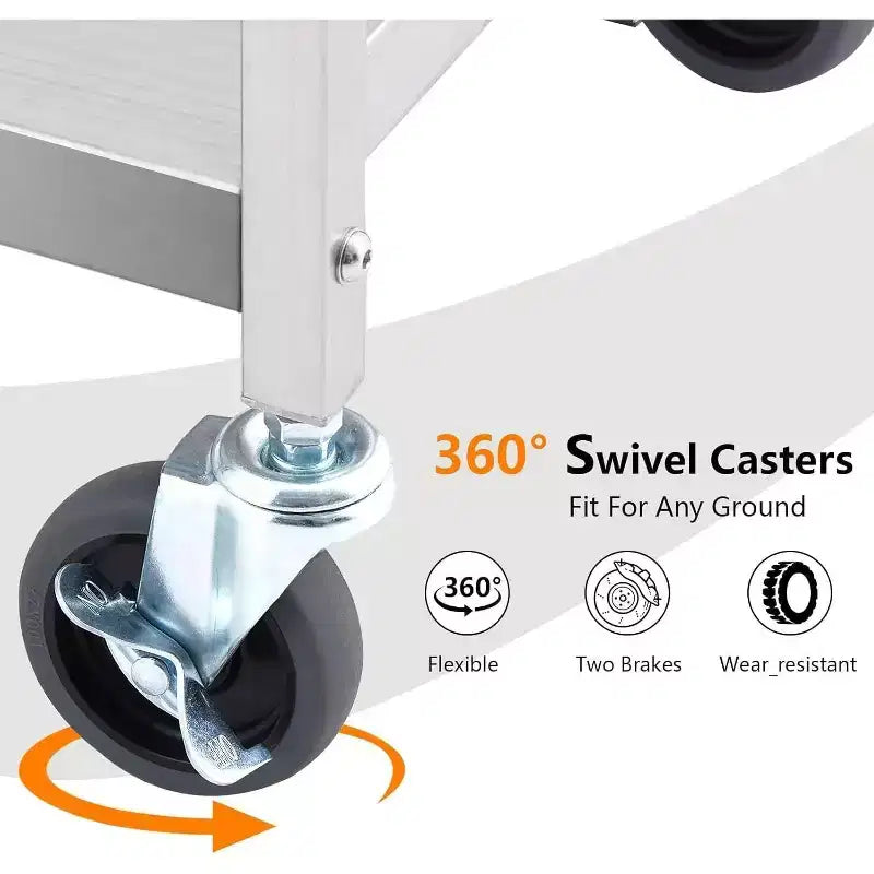 Carrito utilitario de 3 niveles de acero inoxidable, carrito de servicio utilitario plegable con ruedas, carros rodantes portátiles de alta resistencia con capacidad de 300 libras para taller de cocina