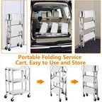 Carrito utilitario de 3 niveles de acero inoxidable, carrito de servicio utilitario plegable con ruedas, carros rodantes portátiles de alta resistencia con capacidad de 300 libras para taller de cocina
