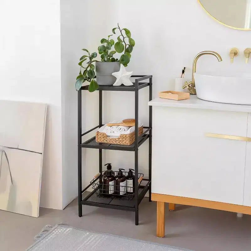 Estante de almacenamiento de acero al carbono de 3/4 niveles Acekool, unidad de estantería de almacenamiento para baño y soporte para plantas, estantería esquinera para organización de cocina y lavandería