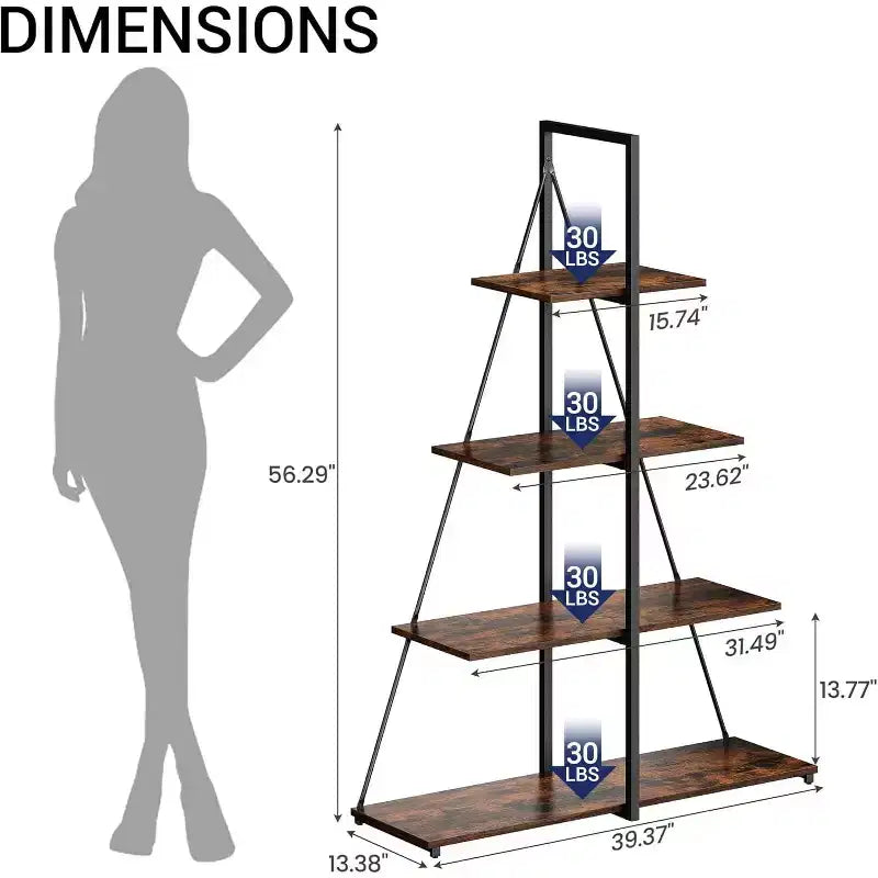 Estantería de 4 estantes, estructura en forma de A de velero, estante de exhibición tipo escalera, estante clásico moderno para libros, para CD/libros/películas