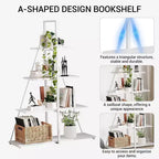 Estantería de 4 estantes, estructura en forma de A de velero, estante de exhibición tipo escalera, estante clásico moderno para libros, para CD/libros/películas