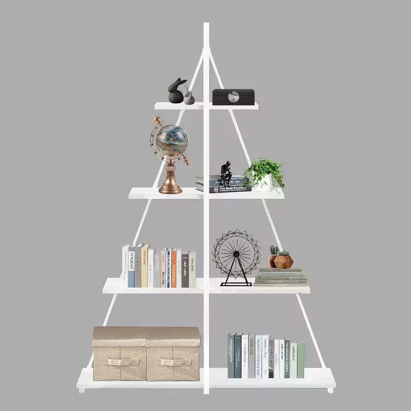 Estantería de 4 estantes, estructura en forma de A de velero, estante de exhibición tipo escalera, estante clásico moderno para libros, para CD/libros/películas