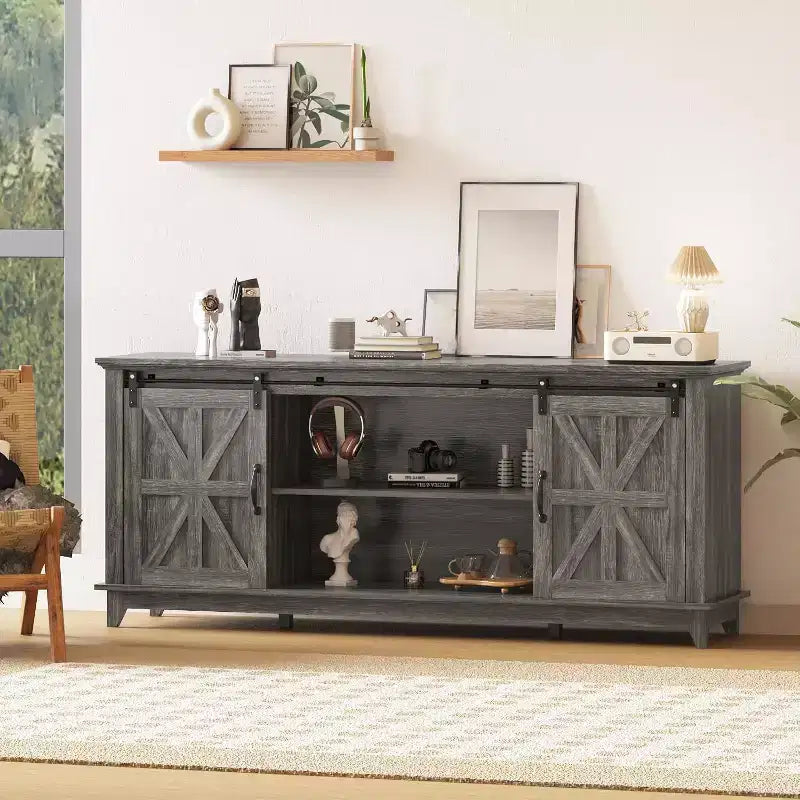 Soporte de TV de granja Acekool de 70 pulgadas con puertas de granero cruzadas, centro de entretenimiento para sala de estar