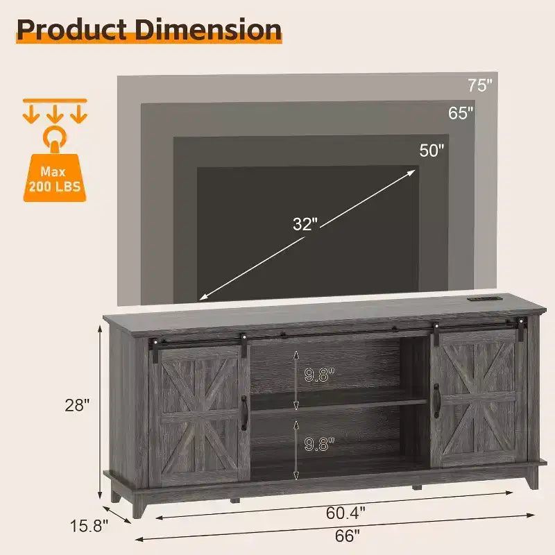 Soporte de TV de granja Acekool de 70 pulgadas con puertas de granero cruzadas, centro de entretenimiento para sala de estar