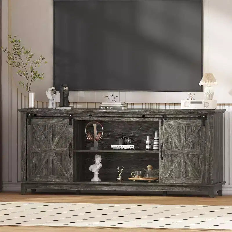 Soporte de TV de granja Acekool de 70 pulgadas con puertas de granero cruzadas, centro de entretenimiento para sala de estar
