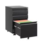 VIYET 14.69 Archivador móvil de 3 cajones con cerradura, archivador de metal negro totalmente montado para oficina en casa, compatible con tamaño carta/legal/A4