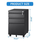 VIYET 14.69 Archivador móvil de 3 cajones con cerradura, archivador de metal negro totalmente montado para oficina en casa, compatible con tamaño carta/legal/A4