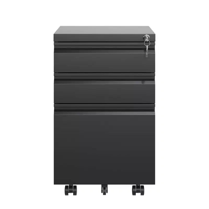 VIYET 14.69 Archivador móvil de 3 cajones con cerradura, archivador de metal negro totalmente montado para oficina en casa, compatible con tamaño carta/legal/A4