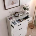 Mueble zapatero con 3 cajones abatibles y 2 cajones, zapatero de madera oculto para entrada, zapatero organizador independiente, zapatero estrecho