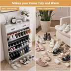 Mueble zapatero con 3 cajones abatibles y 2 cajones, zapatero de madera oculto para entrada, zapatero organizador independiente, zapatero estrecho