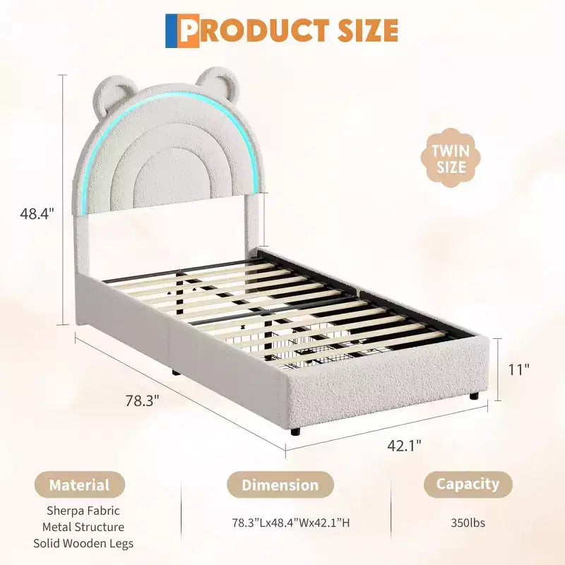 Cama con plataforma tapizada COZONY con cajones de almacenamiento y cabecero decorativo, soporte resistente de listones de madera, no necesita somier, fácil montaje