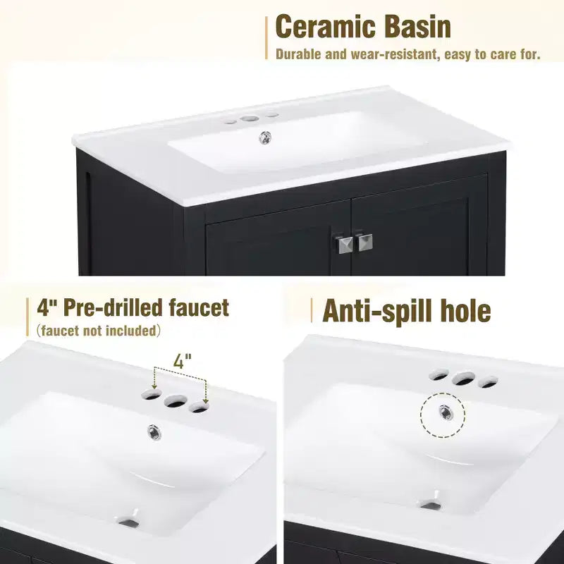 Combinación de tocador de baño vintage de 48" con lavabos dobles, gabinete de almacenamiento para baño con puertas de cierre suave y estante