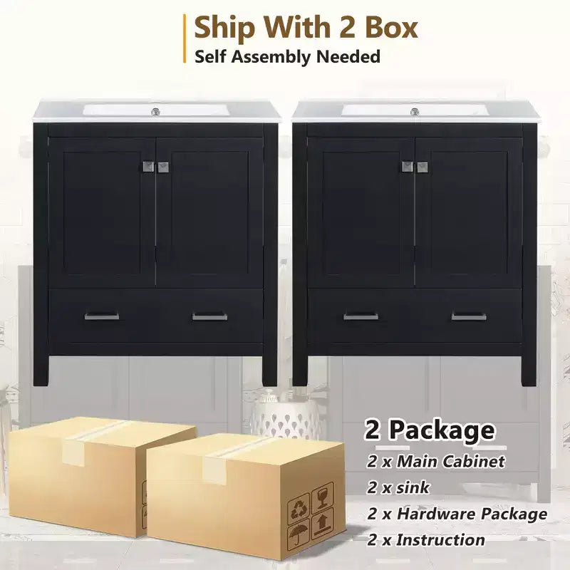 Combinación de tocador de baño vintage de 48" con lavabos dobles, gabinete de almacenamiento para baño con puertas de cierre suave y estante