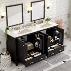 Combinación de tocador de baño vintage de 48" con lavabos dobles, gabinete de almacenamiento para baño con puertas de cierre suave y estante