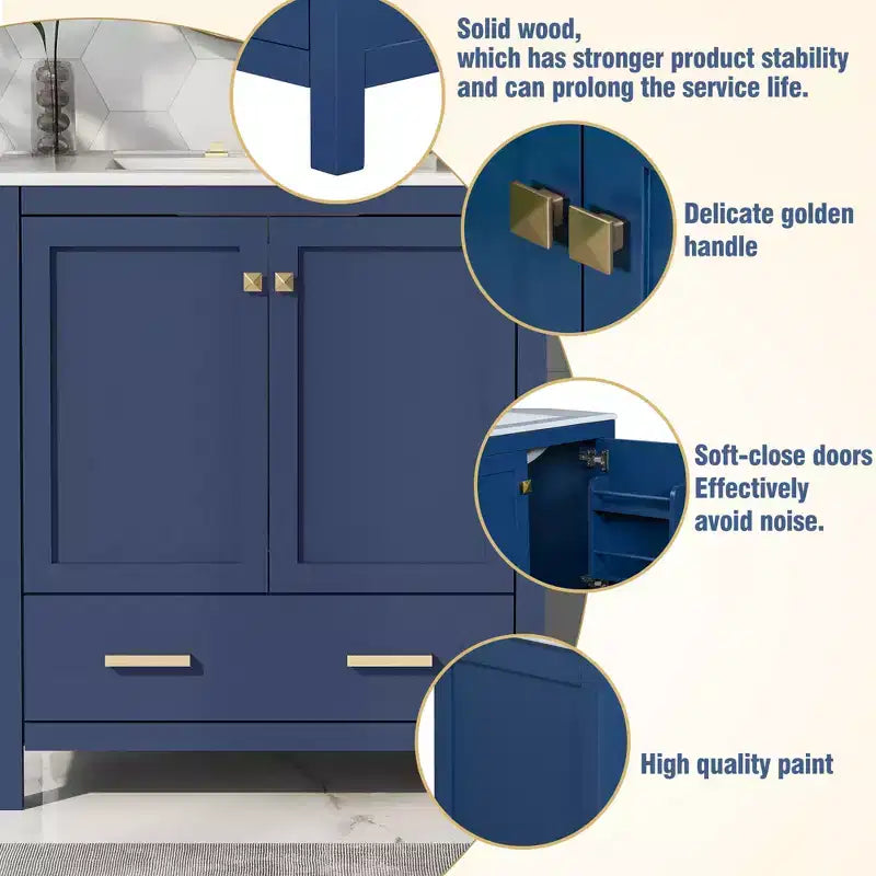 Combinación de tocador de baño vintage de 48" con lavabos dobles, gabinete de almacenamiento para baño con puertas de cierre suave y estante