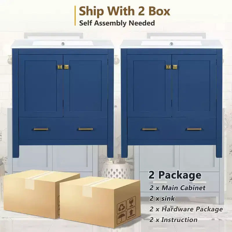 Combinación de tocador de baño vintage de 48" con lavabos dobles, gabinete de almacenamiento para baño con puertas de cierre suave y estante
