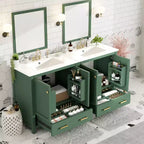 Combinación de tocador de baño vintage de 48" con lavabos dobles, gabinete de almacenamiento para baño con puertas de cierre suave y estante