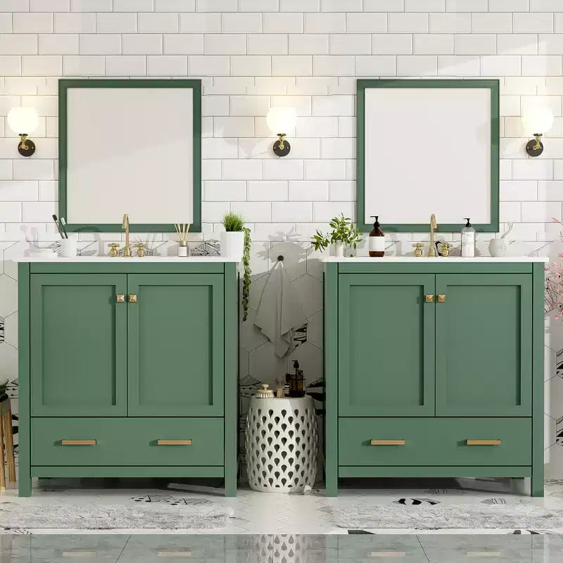 Combinación de tocador de baño vintage de 48" con lavabos dobles, gabinete de almacenamiento para baño con puertas de cierre suave y estante