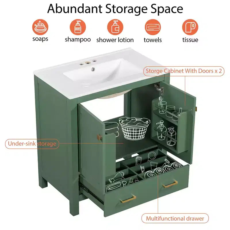 Combinación de tocador de baño vintage de 48" con lavabos dobles, gabinete de almacenamiento para baño con puertas de cierre suave y estante