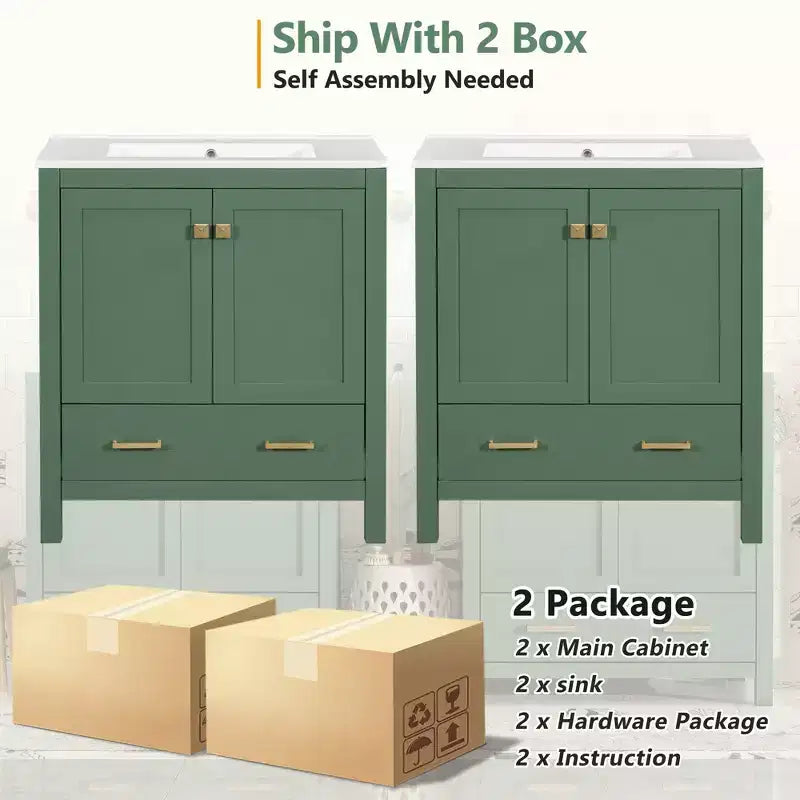 Combinación de tocador de baño vintage de 48" con lavabos dobles, gabinete de almacenamiento para baño con puertas de cierre suave y estante