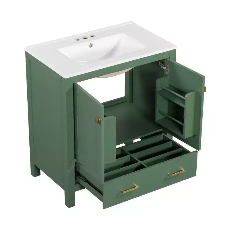 Combinación de tocador de baño vintage de 48" con lavabos dobles, gabinete de almacenamiento para baño con puertas de cierre suave y estante