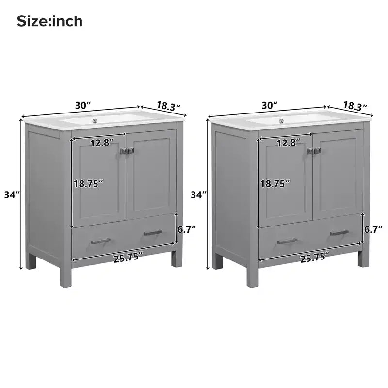 Combinación de tocador de baño vintage de 48" con lavabos dobles, gabinete de almacenamiento para baño con puertas de cierre suave y estante
