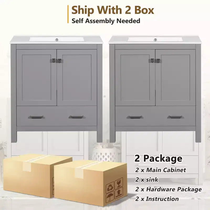 Combinación de tocador de baño vintage de 48" con lavabos dobles, gabinete de almacenamiento para baño con puertas de cierre suave y estante