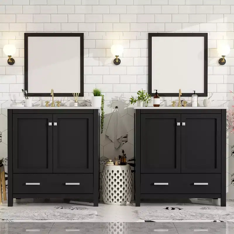 Combinación de tocador de baño vintage de 48" con lavabos dobles, gabinete de almacenamiento para baño con puertas de cierre suave y estante