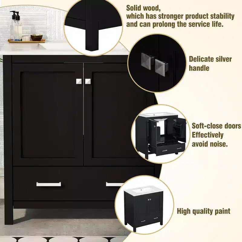 Combinación de tocador de baño vintage de 48" con lavabos dobles, gabinete de almacenamiento para baño con puertas de cierre suave y estante