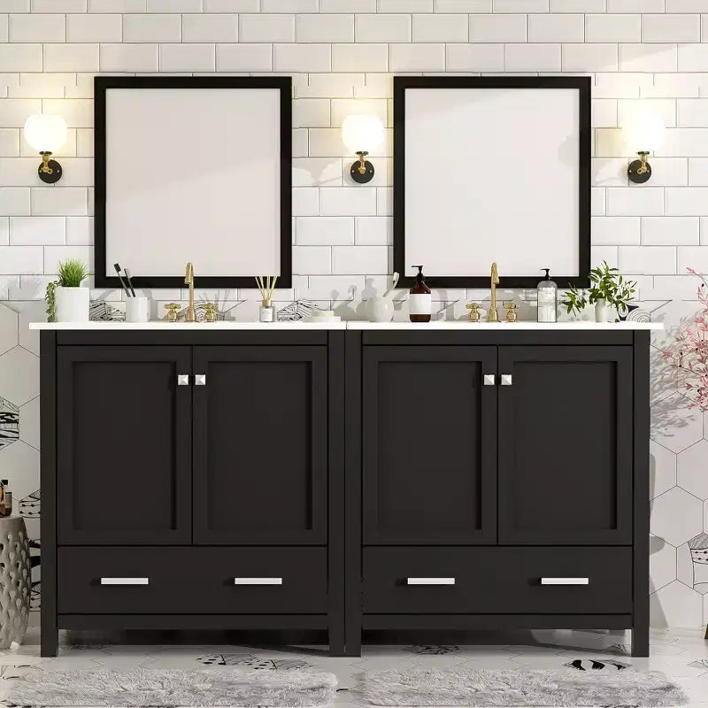 48 Vintage Bathroom Vanity Combo with Double Vanities, Bathroom Storage Cabinet with Soft Close Doors and Shelf