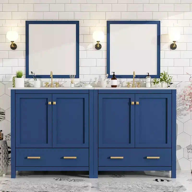 Combinación de tocador de baño vintage de 48" con lavabos dobles, gabinete de almacenamiento para baño con puertas de cierre suave y estante