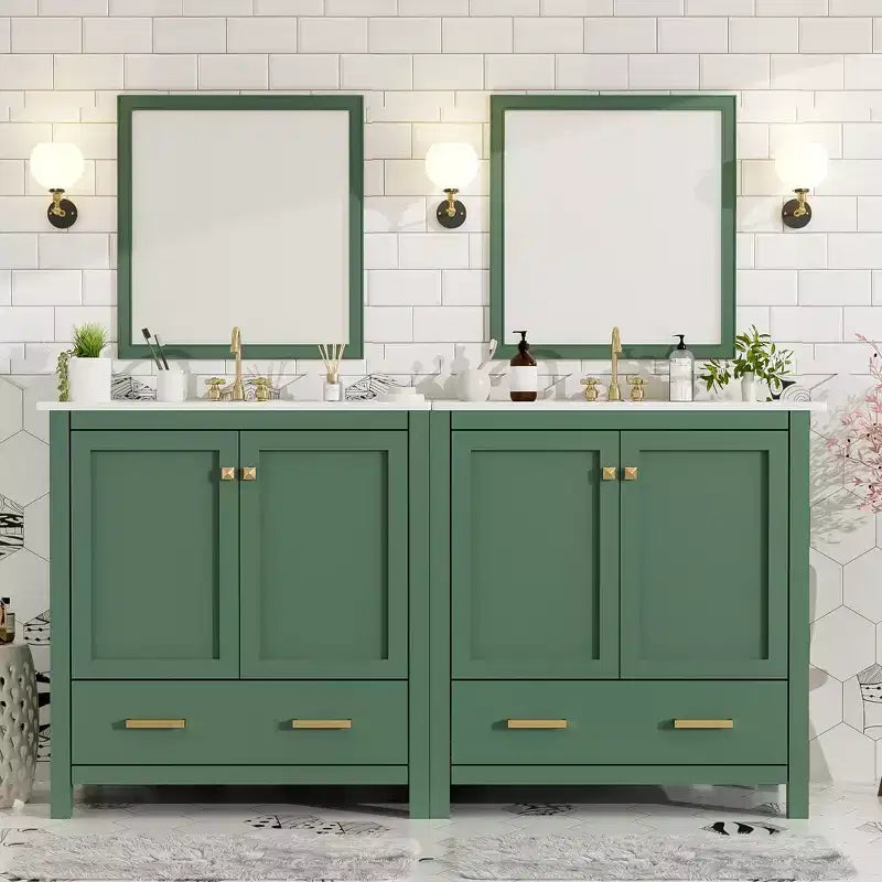 Combinación de tocador de baño vintage de 48" con lavabos dobles, gabinete de almacenamiento para baño con puertas de cierre suave y estante