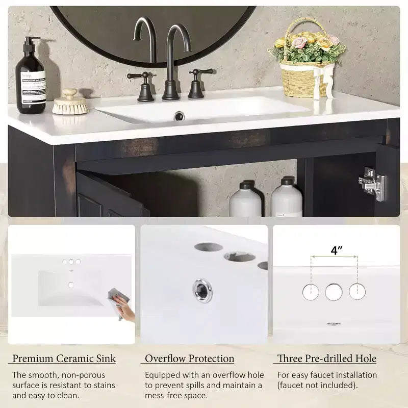 Tocador de baño de 72 pulgadas con tocadores dobles, mueble lavabo de baño con puertas de cierre suave y estante ajustable, Espresso
