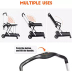 Carro de oficina plegable COZONY con ruedas, organizador rodante de 2 niveles de alta resistencia, carrito multiusos plegable, negro, 2 cajas de carga