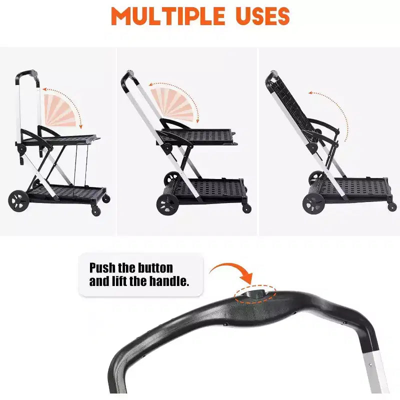 Carro de oficina plegable COZONY con ruedas, organizador rodante de 2 niveles de alta resistencia, carrito multiusos plegable, negro, 2 cajas de carga