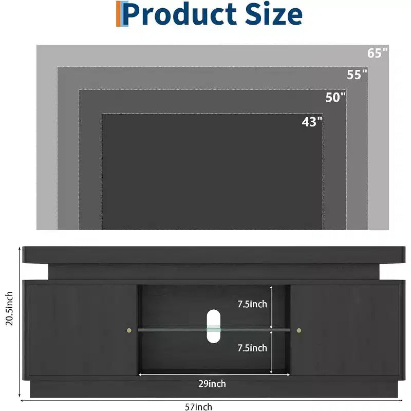 Acekool 63 Mueble de TV Moderno con Tomas de Corriente, Estante Ajustable y Almacenamiento, Consola Multimedia para Sala de Estar